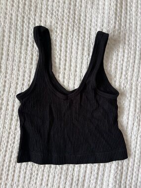 Urban Outfitters Black Ribbed V-Neck Crop Tank